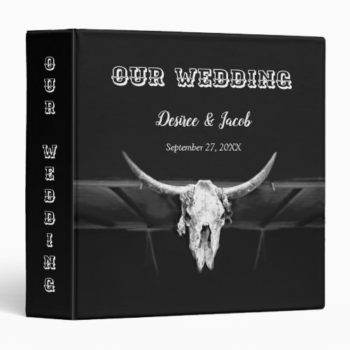 Rustic Wedding Western Black And White Bull Skull 3 Ring Binder