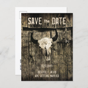 Rustic Wedding Western Bull Skull Save The Date Announcement Postcard