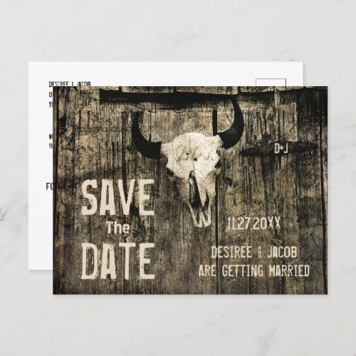 Rustic Wedding Western Cow Skull Save The Date Announcement Postcard