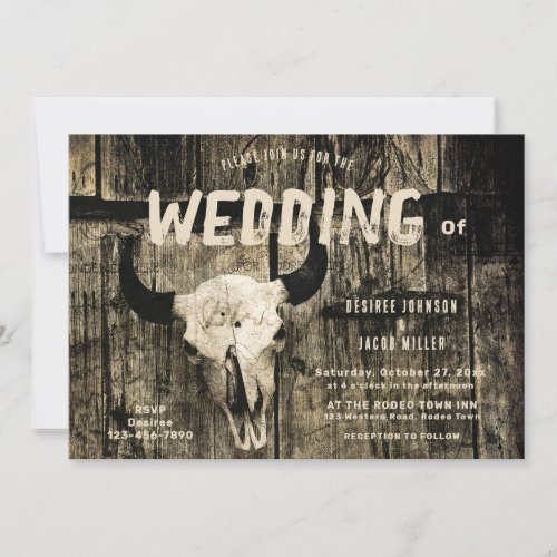 Rustic Wedding Western Vintage Sepia Bull Skull Invitation