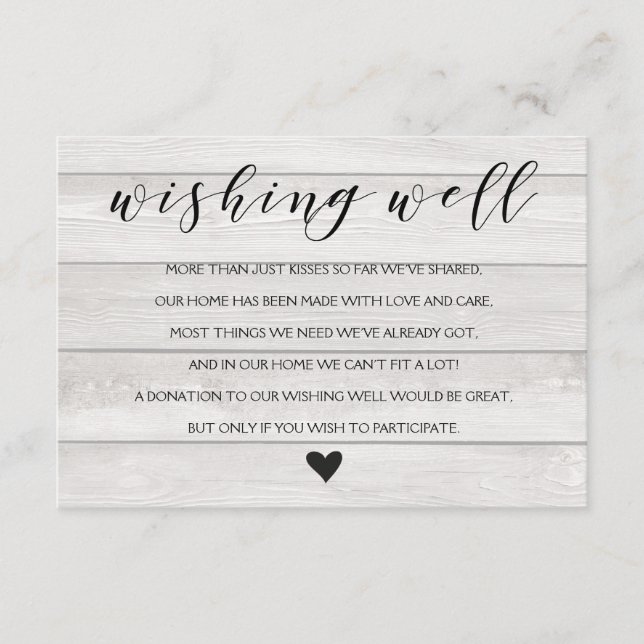 Rustic Wedding white wood Wishing well insert card (Front)