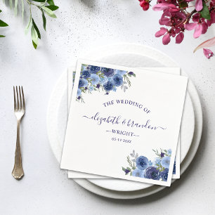 Rustic Wedding with Blue navy Watercolor Flowers Napkins