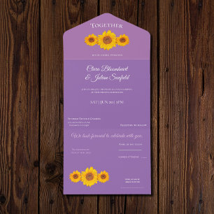 rustic wedding with sunflowers all in one invitation