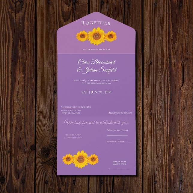 rustic wedding with  sunflowers  all in one invitation (Creator Uploaded)