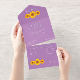 rustic wedding with sunflowers -  purple  all in one invitation 
