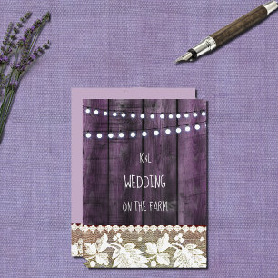 rustic wedding with wood , lace , string lights invitation