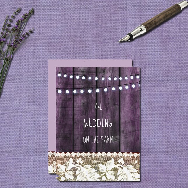 rustic wedding with wood , lace , string lights invitation (Creator Uploaded)