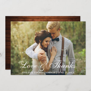 Rustic Wedding Wood Back Photo Love and Thanks Thank You Card