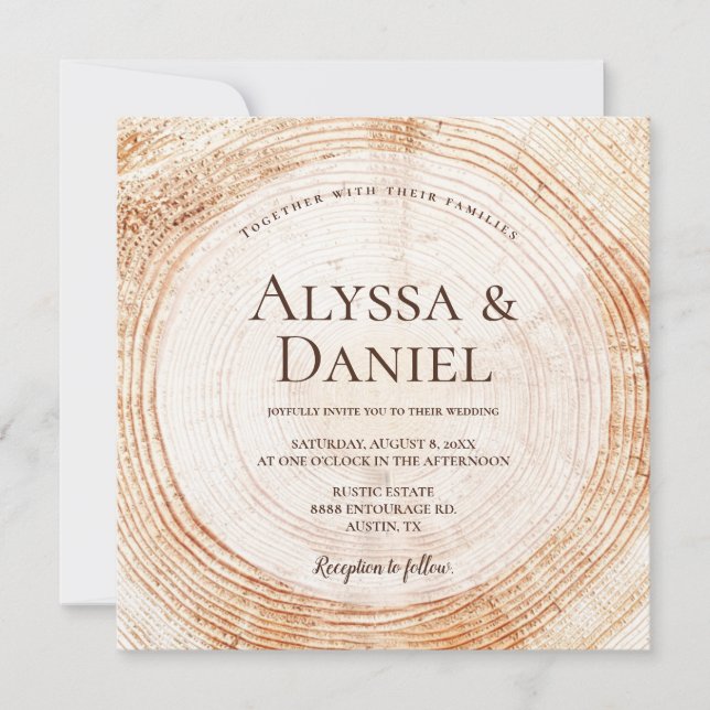 Rustic Wedding Wood Cut Grain Custom Invitation (Front)