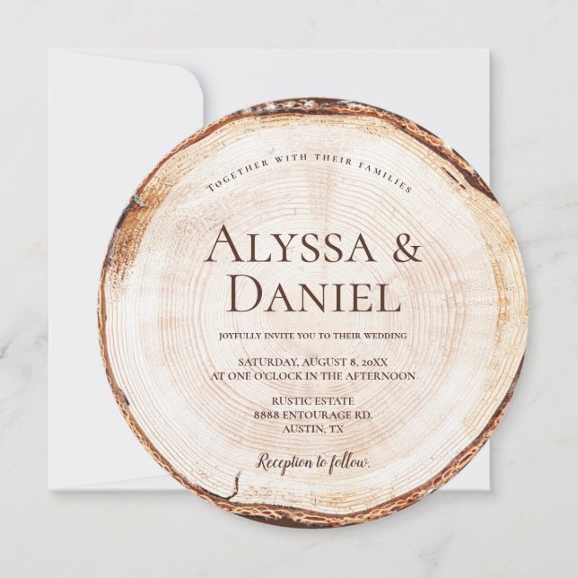 Rustic Wedding Wood Cut Grain Custom Invitation (Front)