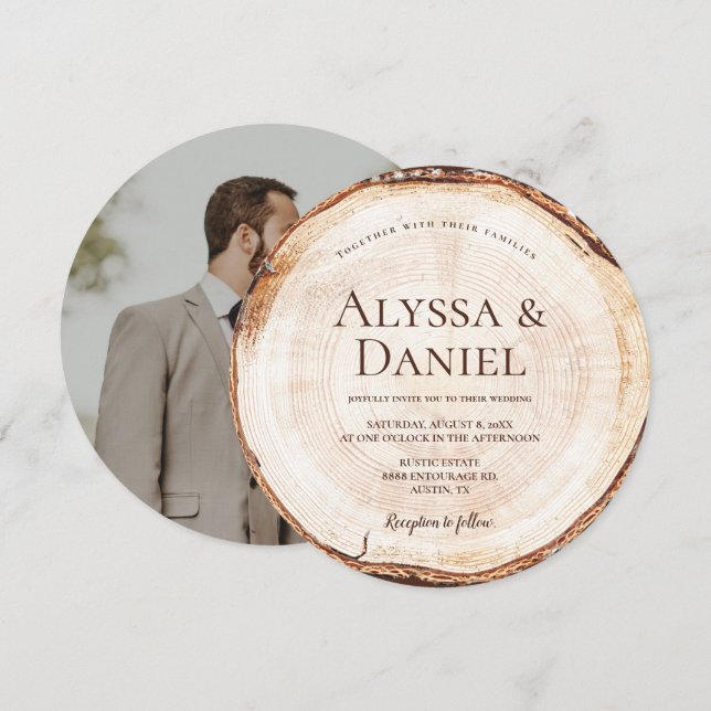 Rustic Wedding Wood Cut Grain Custom Photo Invitation (Front/Back)