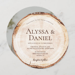 Rustic Wedding Wood Cut Grain Custom Photo Invitation