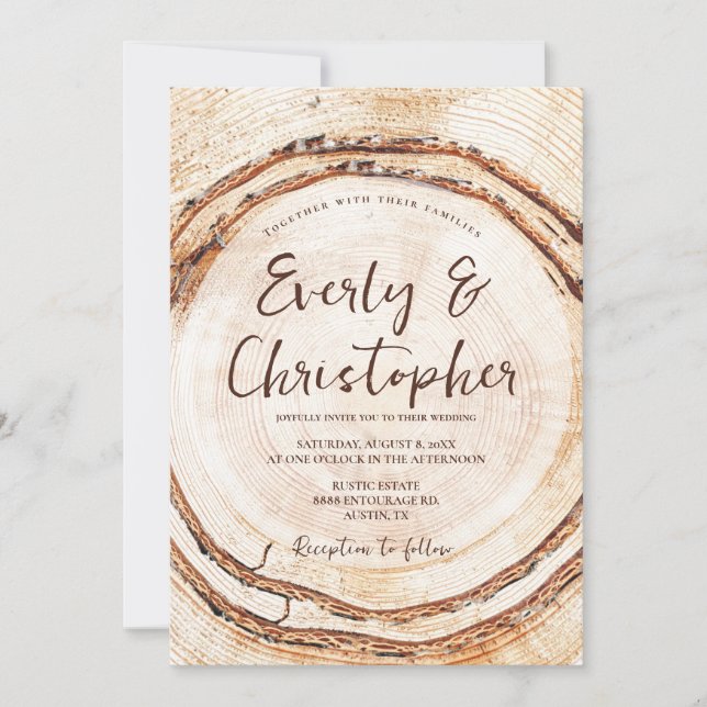 Rustic Wedding Wood Cut Slice Customizable Invitation (Front)