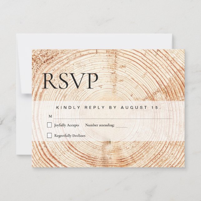 Rustic Wedding Wood Cut Slice Mail in Response (Front)