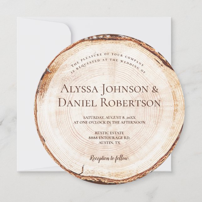 Rustic Wedding Wood Cut Slice Unique Custom Invitation (Front)