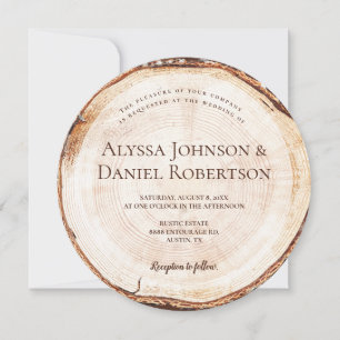 Rustic Wedding Wood Cut Slice Unique Custom Invitation