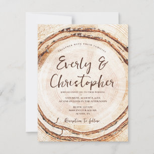 Rustic Wedding Wood Cut Slice Unique Customizable Invitation