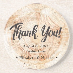 Rustic Wedding Wood Cut Thank You Coaster