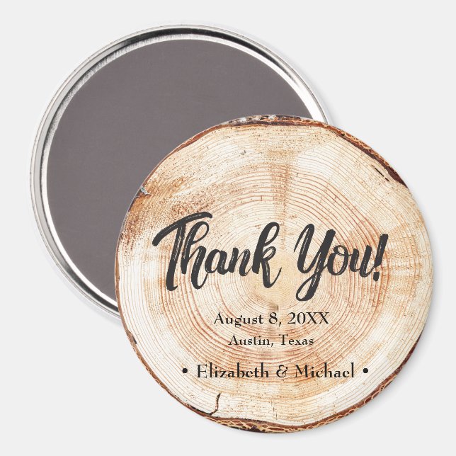 Rustic Wedding Wood Cut Thank You Magnet (Front/Back)
