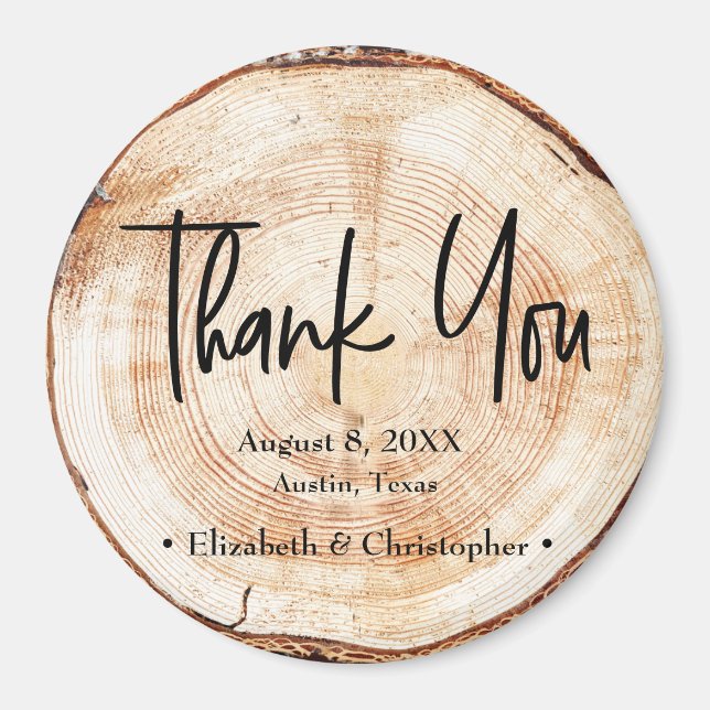 Rustic Wedding Wood Cut Thank you Script Magnet (Front)