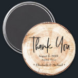 Rustic Wedding Wood Cut Thank you Script Magnet<br><div class="desc">Express your gratitude to your wedding guests in a charming and rustic way with the Rustic Wedding Wood Cut Thank You Script Magnet. This unique favor is designed to leave a lasting impression and serve as a daily reminder of your special day. The magnet features a printed woodcut background, adding...</div>