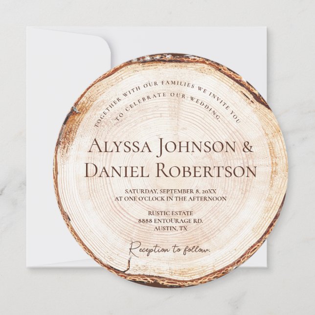 Rustic Wedding Wood Cut WIth QR code website  Invitation (Front)