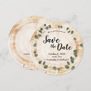 Rustic wedding Wood Eucalyptus leaf Save the date Invitation
