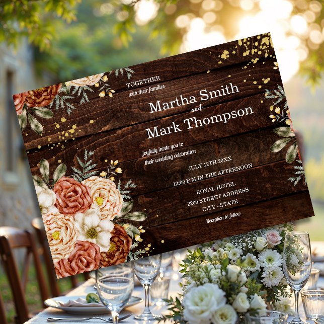 Rustic Wedding Wood Floral  Invitation (Creator Uploaded)