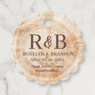Rustic Wedding wood grain Monogram thank you Favor Tags