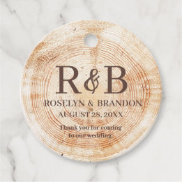 Rustic Wedding wood grain Monogram thank you Favor Tags
