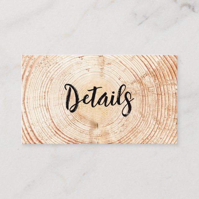 Rustic Wedding Wood Grain QR code Script Details Enclosure Card (Front)