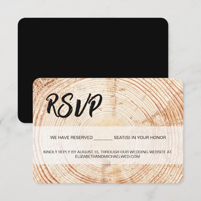 Rustic Wedding Wood Grain RSVP reserved Seating Card (Front/Back)