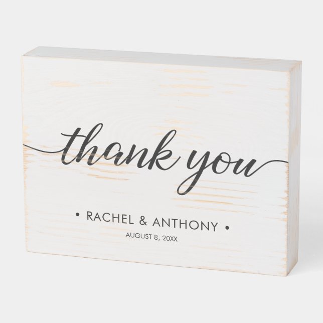 Rustic Wedding Wood Grain Thank You  Wooden Box Sign (Angled Horizontal)