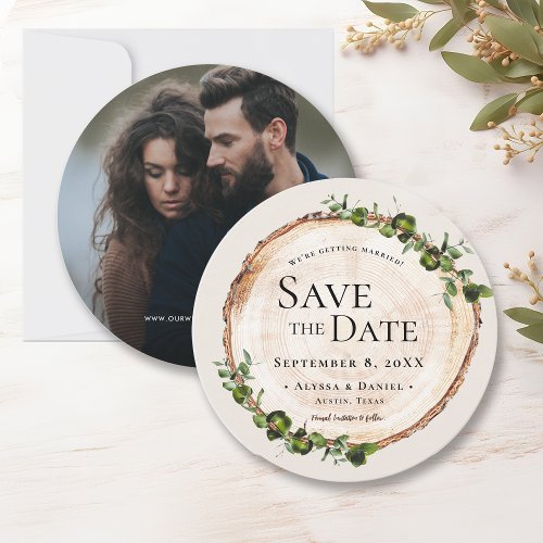 Rustic wedding Wood Green Foliage Custom Photo Invitation