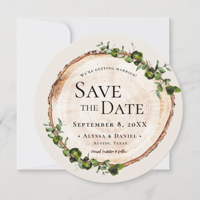 Rustic wedding Wood Green Foliage Custom QR code Invitation (Front)
