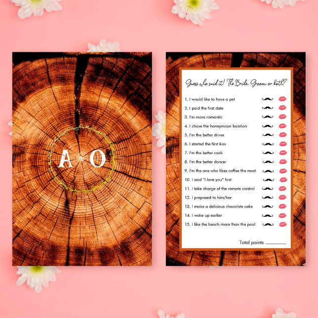 Rustic Wedding Wood Guess Who Bridal Shower Game (Front/Back)