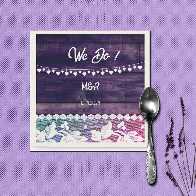 rustic wedding  - wood, lace ,string hearts  napkins (Creator Uploaded)