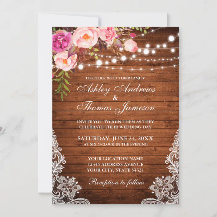 Rustic Fall Wedding Invitation,Lantern,Burgundy,Blush,Roses,Fairy Lights,Navy Barn Wood,Rose Gold,Shimmery,Printed Invitation,Wedding Set