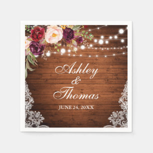 Rustic Wedding Wood Lights Floral Lace Napkins