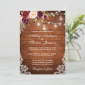 Rustic Wedding Wood Lights Jars Lace Floral Invitation (Standing Front)