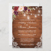 Rustic Wedding Wood Lights Jars Lace Floral Invitation (Front)