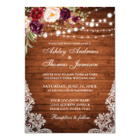 Rustic Wedding Wood Lights Lace Floral Invite
