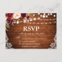 Rustic Wedding Wood Lights Lace Floral RSVP