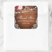 Rustic Wedding Wood Lights Lace Floral Thank You B Square Sticker | Zazzle