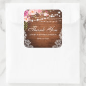 Rustic Wedding Wood Lights Lace Floral Thank You P Square Sticker | Zazzle