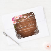 Rustic Wedding Wood Lights Lace Floral Thank You P Square Sticker | Zazzle