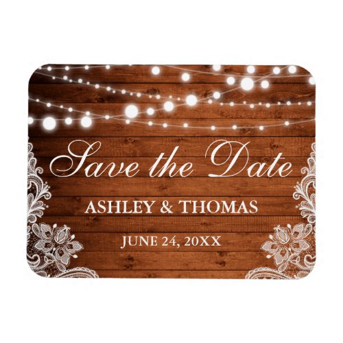 Rustic Wedding Wood Lights Lace Save the Date Magnet