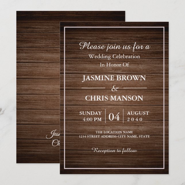 Rustic Wedding Wood Rustic Wedding Invitation (Front/Back)