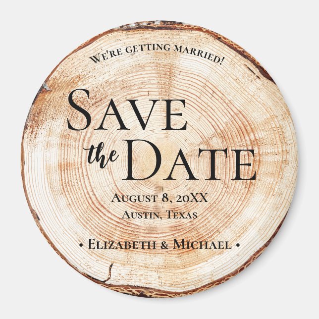 Rustic Wedding Wood slice Custom Magnet (Front)