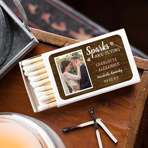 Rustic Wedding Wood Sparks are Flying Custom Photo Matchboxes
